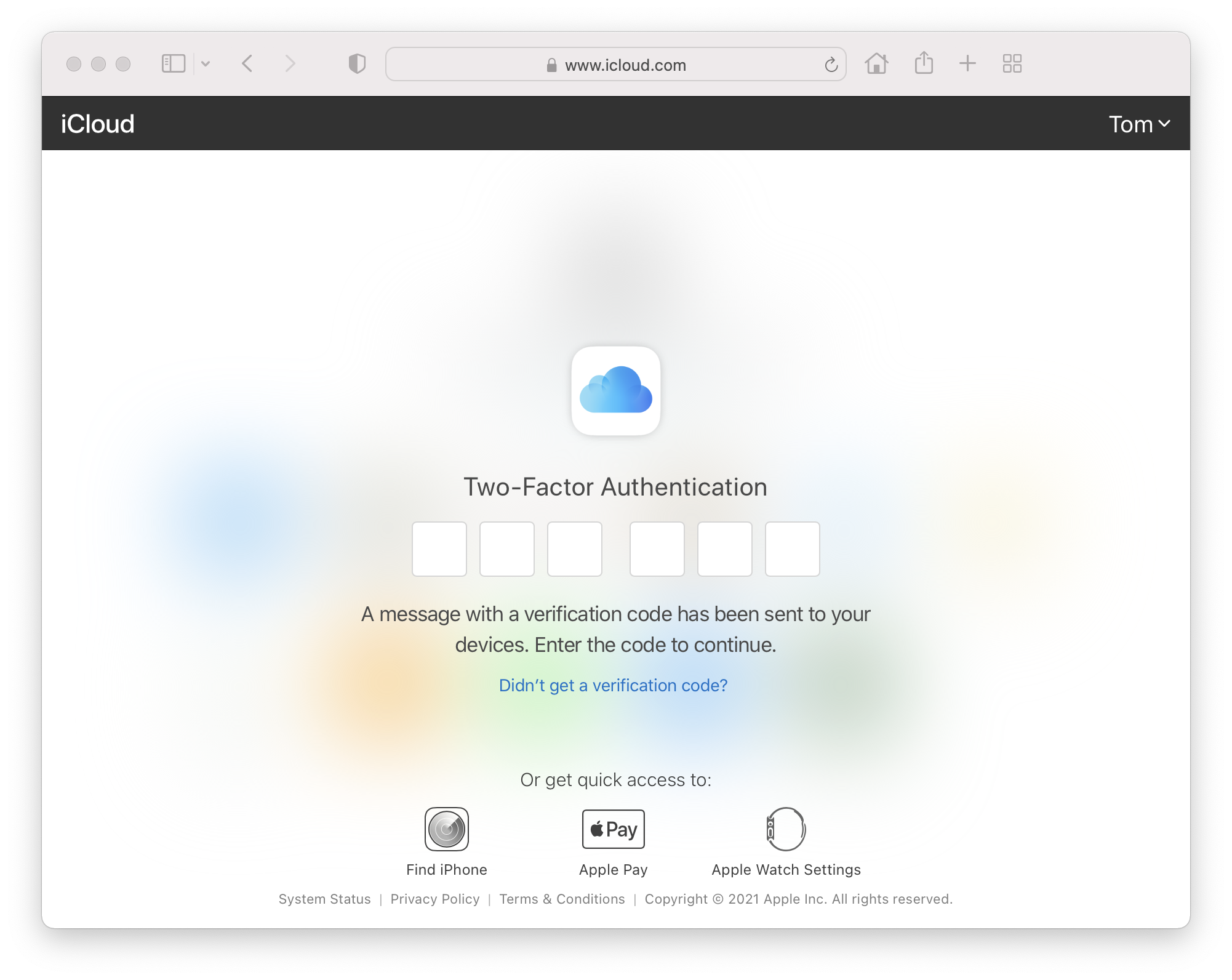 Two Factor Sign in on iCloud
